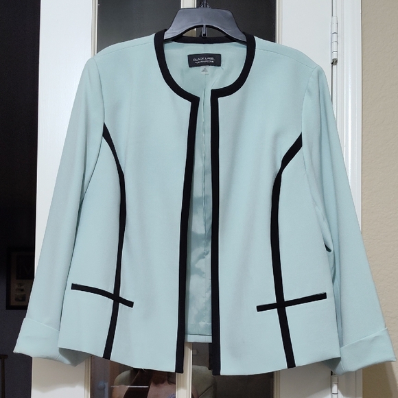 Black Label Jackets & Blazers - Black Label by Evan Picone - Light Green Suit Jacket w/Black Trim, Size 18